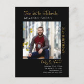 Any Yearブラック金ゴールドフォト誕生日 インビテーションポストカード (正面)