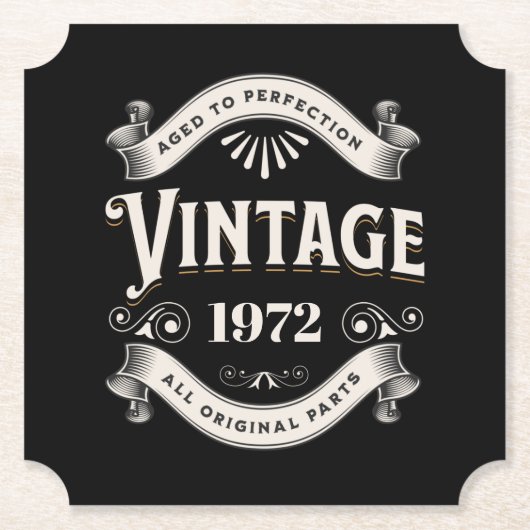 Any Yearヴィンテージ誕生日スクエア紙コースター ペーパーコースター (正面)