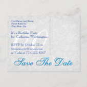 ANY YEAR日付の保存誕生日ブルーレースプレイドV7 案内ポストカード (裏面)