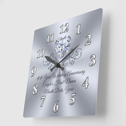 ANY YEAR カスタム Diamondの結婚記念日の贈り物 スクエア壁時計 (傾斜)