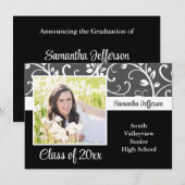 Any Year～モノクロの花と蔦の写真 卒業式 招待状 (正面/裏面)