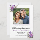 Any Year 結婚 Anniversary Purpleバラ写真 セーブザデート (正面)