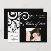 Any Year～黒/白スワール写真卒業 招待状 (正面/裏面)