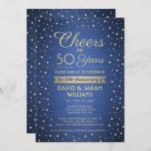 ANY YEAR ANNIVERSY応援紙吹雪青と金ゴールド 招待状 (正面/裏面)