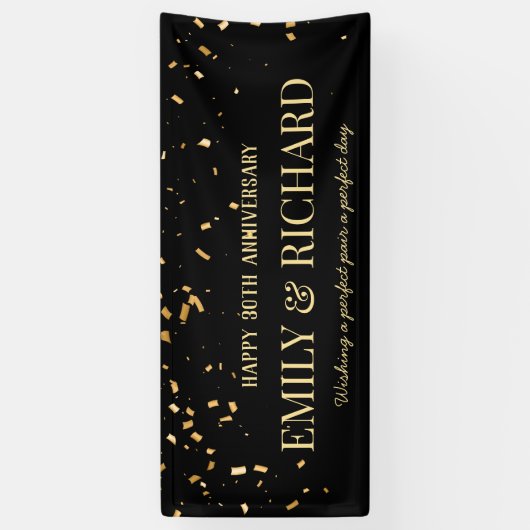 ANY YEAR Black金ゴールド結婚の記念日バナー 横断幕 (縦)