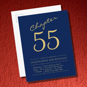 Any Year Blue金ゴールドスクリプト誕生日 インビテーションポストカード