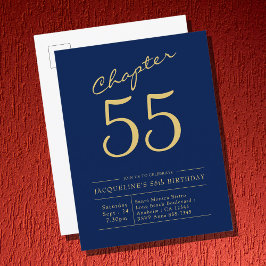 Any Year Blue金ゴールドスクリプト誕生日 インビテーションポストカード