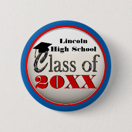 Any Year Graduation Cool Red, White & Blue Buttons 缶バッジ