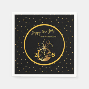 Any Year Happy New Year's Black金ゴールド時計 スタンダードカクテルナプキン