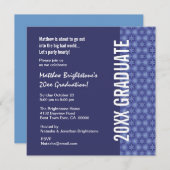 Any Year Navy Blue and Star Pattern(任意の年の卒業ネービー·ブル 招待状 (正面/裏面)