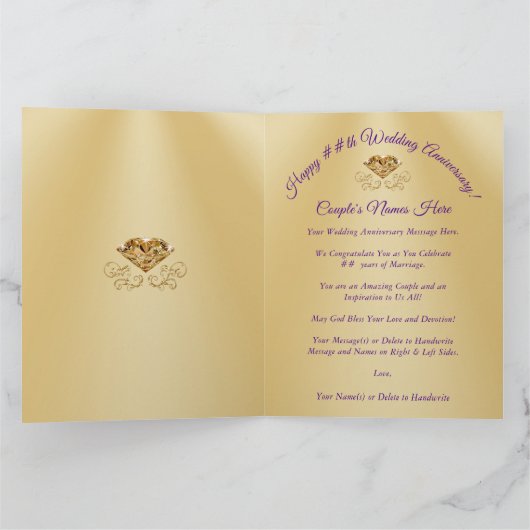 Any Year Purple金ゴールドパーソナライズされた記念日カード カード (内部)