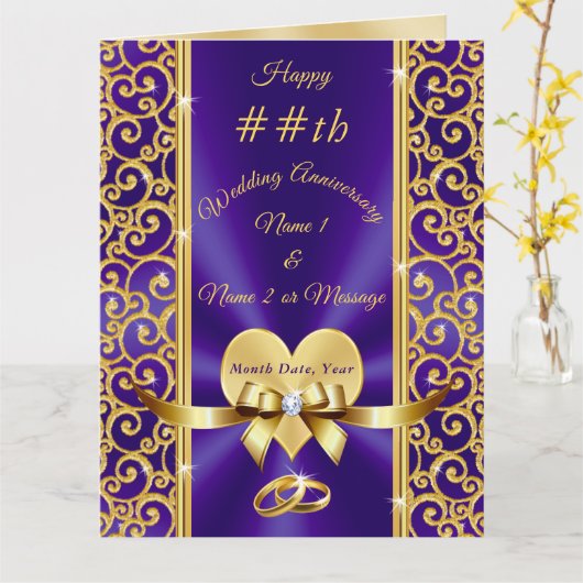 Any Year Purple金ゴールドパーソナライズされた記念日カード カード (黄色い花)