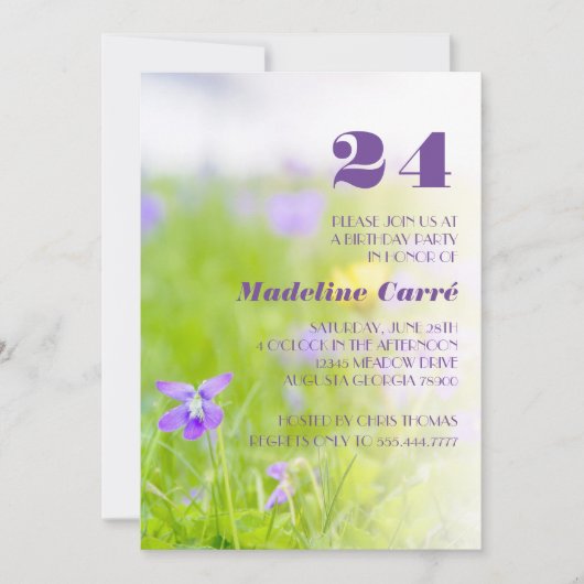 Any Year Purple Violet Birthday Partyお祝い 招待状 (正面)