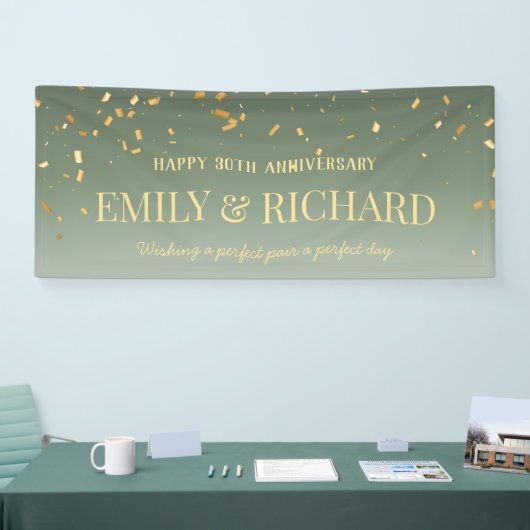 ANY YEAR Sage金ゴールド結婚の記念日バナー 横断幕