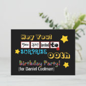 Any Year Suplise Birthday PartyテンプレートV02A 招待状 (スタンド正面)