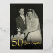 Any Year Togetherの結婚記念写真金ゴールド 箔招待状 (正面)