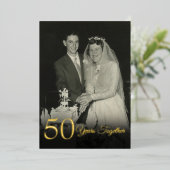 Any Year Togetherの結婚記念写真金ゴールド 箔招待状 (立ち正面)