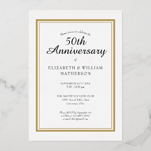 Any Year Togetherの結婚記念写真金ゴールド 箔招待状 (裏面)