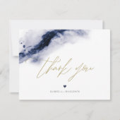 ANYAボホネイビーブルーウォーター色サンキューカード 招待状 (正面)