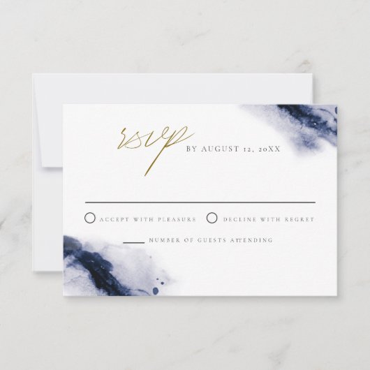 ANYA |ボヘミアン海軍青水色RSVPカード 招待状 (正面)