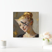 “Anya, Meticulously Content” – A Feminine Feline  スクエア壁時計 (ホーム)