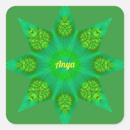 ANYA ~WOW! Octagonal Green Star Fractal Design ~  スクエアシール (正面)