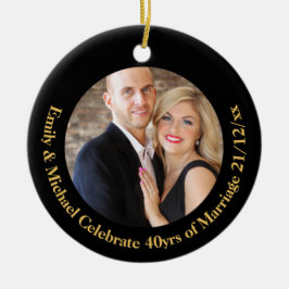 ANY's 結婚 Anniversary Black金ゴールド大理石写真 セラミックオーナメント