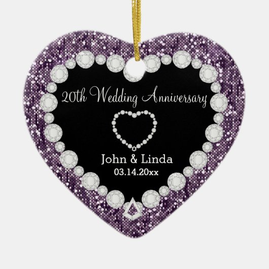 Any's 結婚 Anniversary Purpleグリッター | DIY文字 セラミックオーナメント (正面)