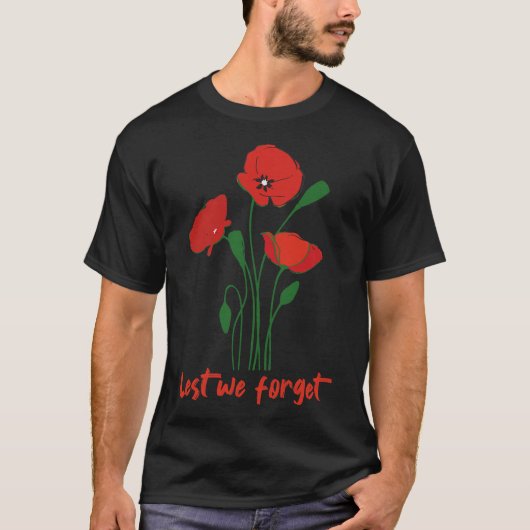 ANZAC Day Lest We 忘れ W退役軍人Day Remembrance Tシャツ (正面)
