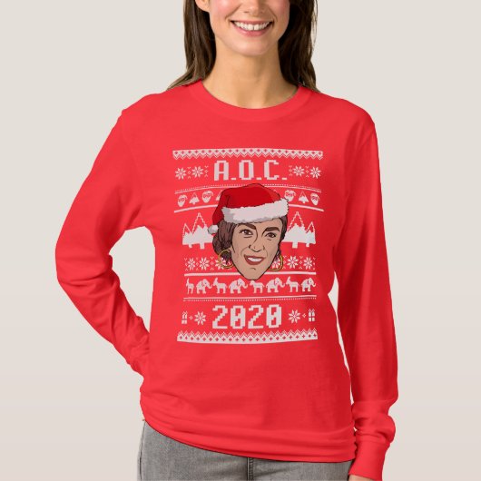 AOC 2020 クリスマスの醜いセーター Tシャツ (正面)