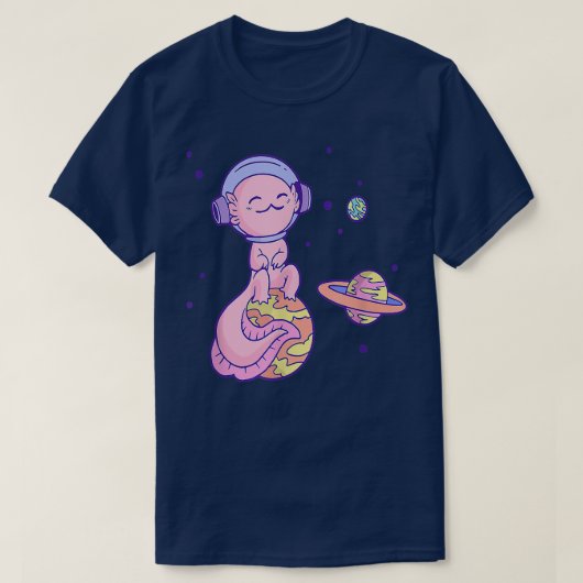 Aolotlかわいい宇宙Galay Planets Aolotl宇宙飛行士 Tシャツ (デザイン正面)