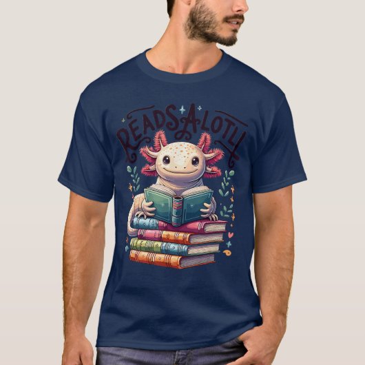 Aolotlの本を読むAolotl 読書好き 本の虫 少年 少女 Tシャツ (正面)
