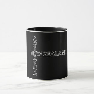 Aotearoaニュージーランド、黒と白のNZパターン マグカップ