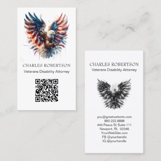 *~* AP16フォトアメリカ国旗Bald Eagle QR 名刺 (正面/裏面)
