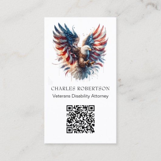 *~* AP16フォトアメリカ国旗Bald Eagle QR 名刺 (正面)