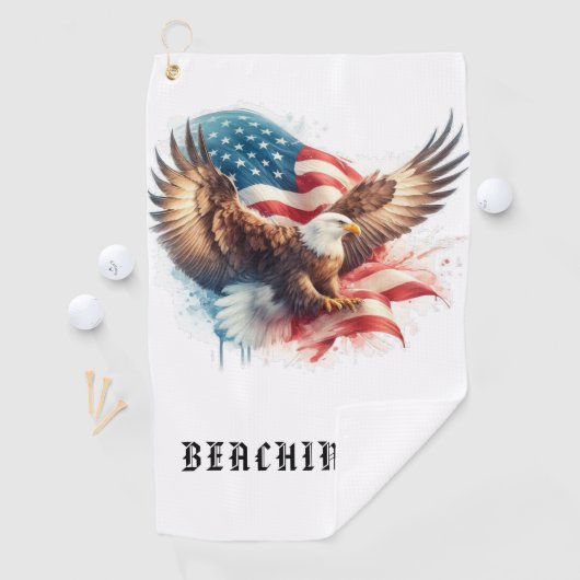 *~* AP16 – アメリカ国旗Bald EAGLE USAゴルフタオル ゴルフタオル (インサイチュ)