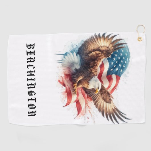 *~* AP16 – アメリカ国旗Bald EAGLE USAゴルフタオル ゴルフタオル (横)