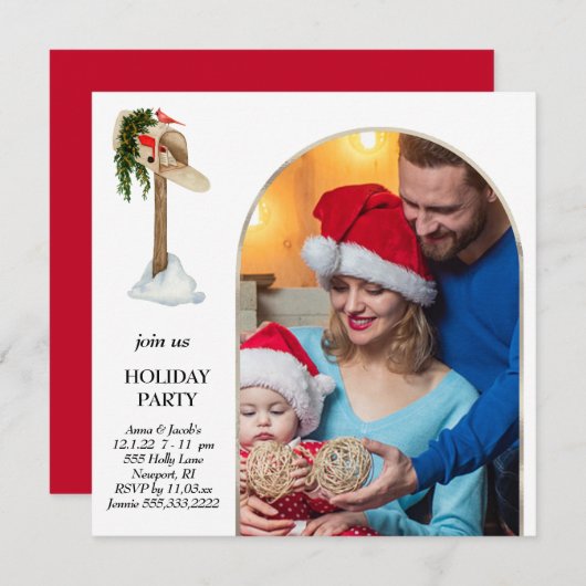 *~* AP20 PHOTOクリスマスホリデーパーティー幾何学的 招待状 (正面/裏面)