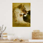 *~* AP23水アート色ゴールデン芸術的ライオネス ポスター (キッチン)