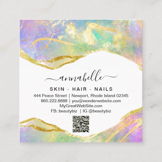 *~* AP26 Ethereal OPAL Rainbow QR金ゴールドグリッター スクエア名刺 (裏面)