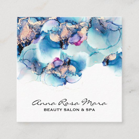 *~* AP29はっきりしたターコイズティール（緑がかった色）金ゴールドギルドYummy スクエア名刺 (正面)