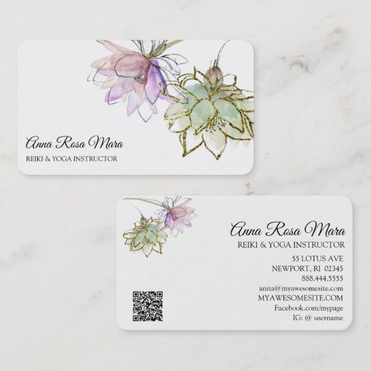 *~* AP32ピンクロータスヨガフラワーゼンQRロゴ 名刺 (正面/裏面)