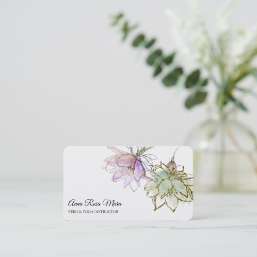 *~* AP32ピンクロータスヨガフラワーゼンQRロゴ 名刺 (スタンド正面)