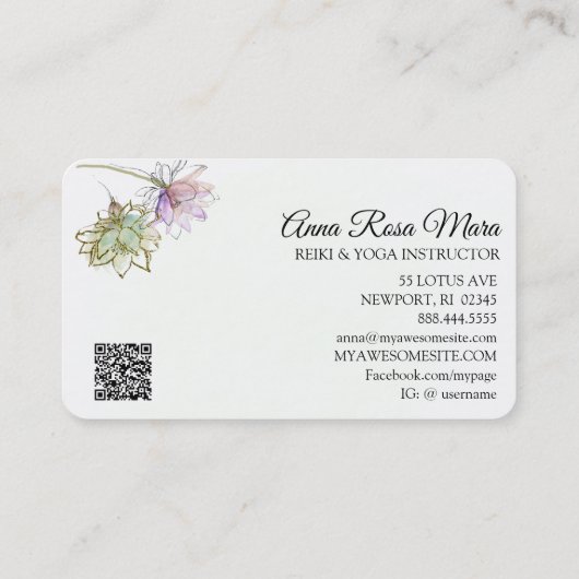 *~* AP32ピンクロータスヨガフラワーゼンQRロゴ 名刺 (裏面)