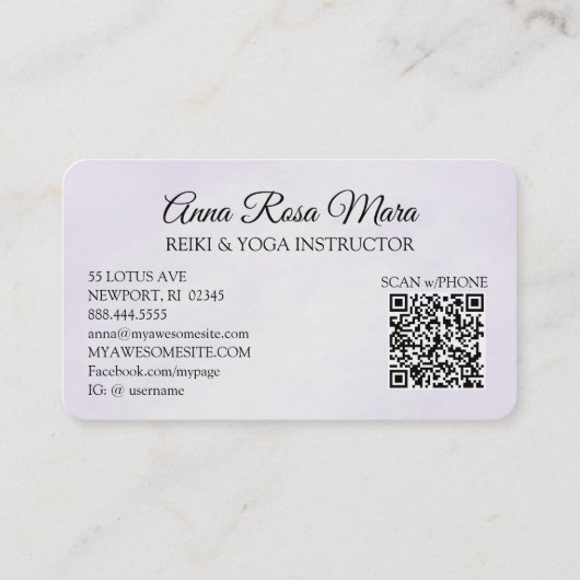 *~* AP32ラベンダーロータスヨガ女性QRマンダラ 名刺 (裏面)