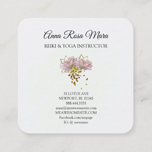 *~* AP32金ゴールドピンクロータスヨガ女性エネルギー スクエア名刺 (裏面)