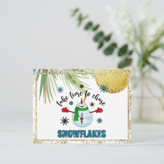 *~* AP44テイスト雪クリスマススノーマン写真 シーズンポストカード (スタンド正面)