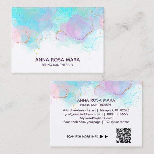 *~** AP46パステル金ゴールドグリッター抽象芸術インクQRロゴ 名刺 (正面/裏面)
