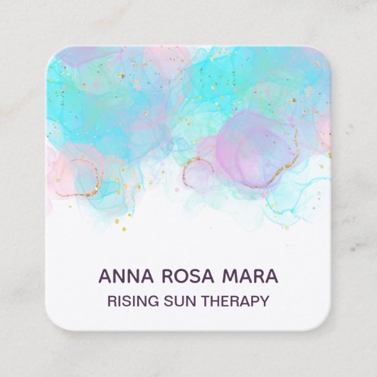 *~* AP46パステルQR金ゴールドグリッター抽象芸術インクロゴ スクエア名刺 (正面)