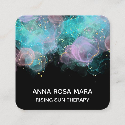 *~* AP46ロゴパステルQR金ゴールドグリッター抽象芸術インク スクエア名刺 (正面)